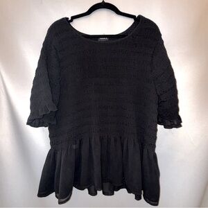Torrid Black Textured Blouse with Ruffled Hem